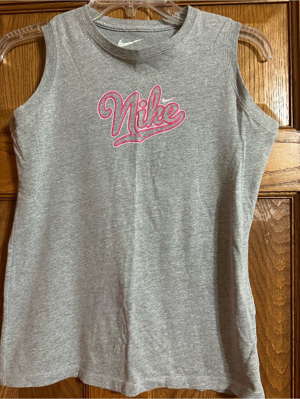 Nike Heather Gray Tank with Pink Script Logo